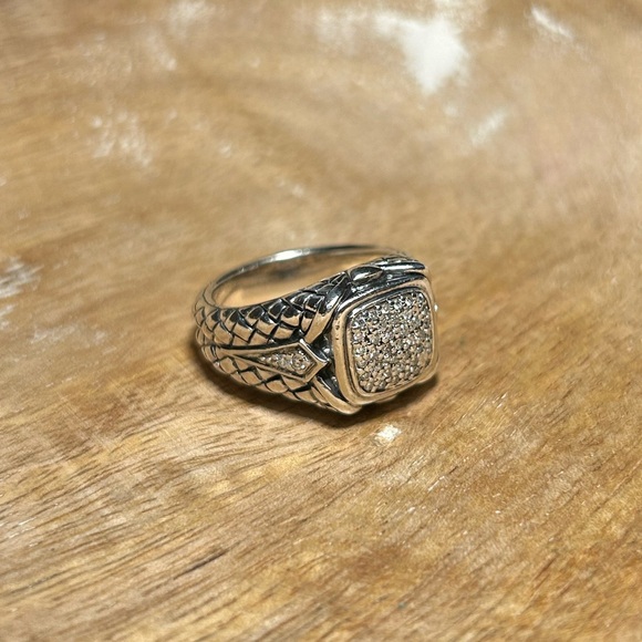 Scott Kay 925 Sterling Silver Pave Diamond Basket Weave Square Ring - Picture 3 of 16